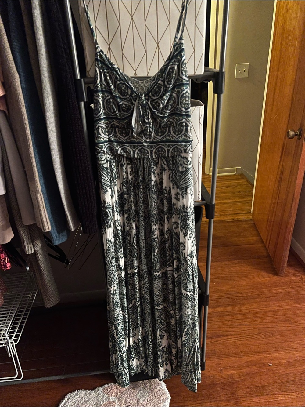 Anthropologie Green and White Paisley Maxi Dress size M